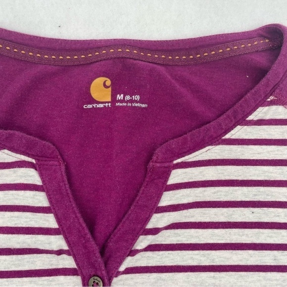 CARHARTT Women’s Purple/cream stripe V-neck short sleeved shirt size Medium 8/10 - Picture 3 of 9